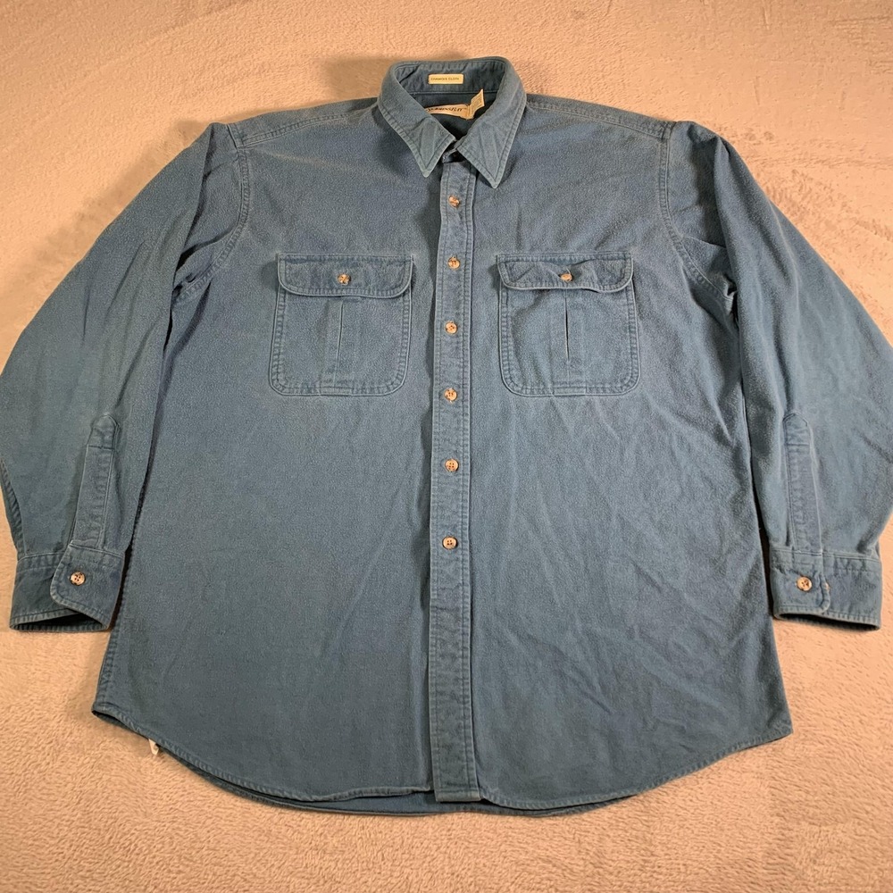 Vintage St Johns Bay Shirt Mens XLT Blue Chamois Flannel Long Sleeve Pockets